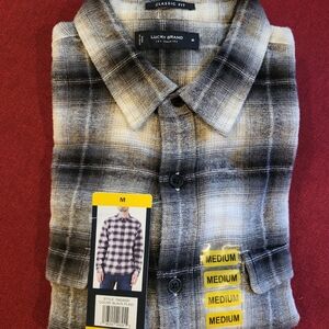 Lucky Brand Men's Black and White Plaid Button-Down Shirt